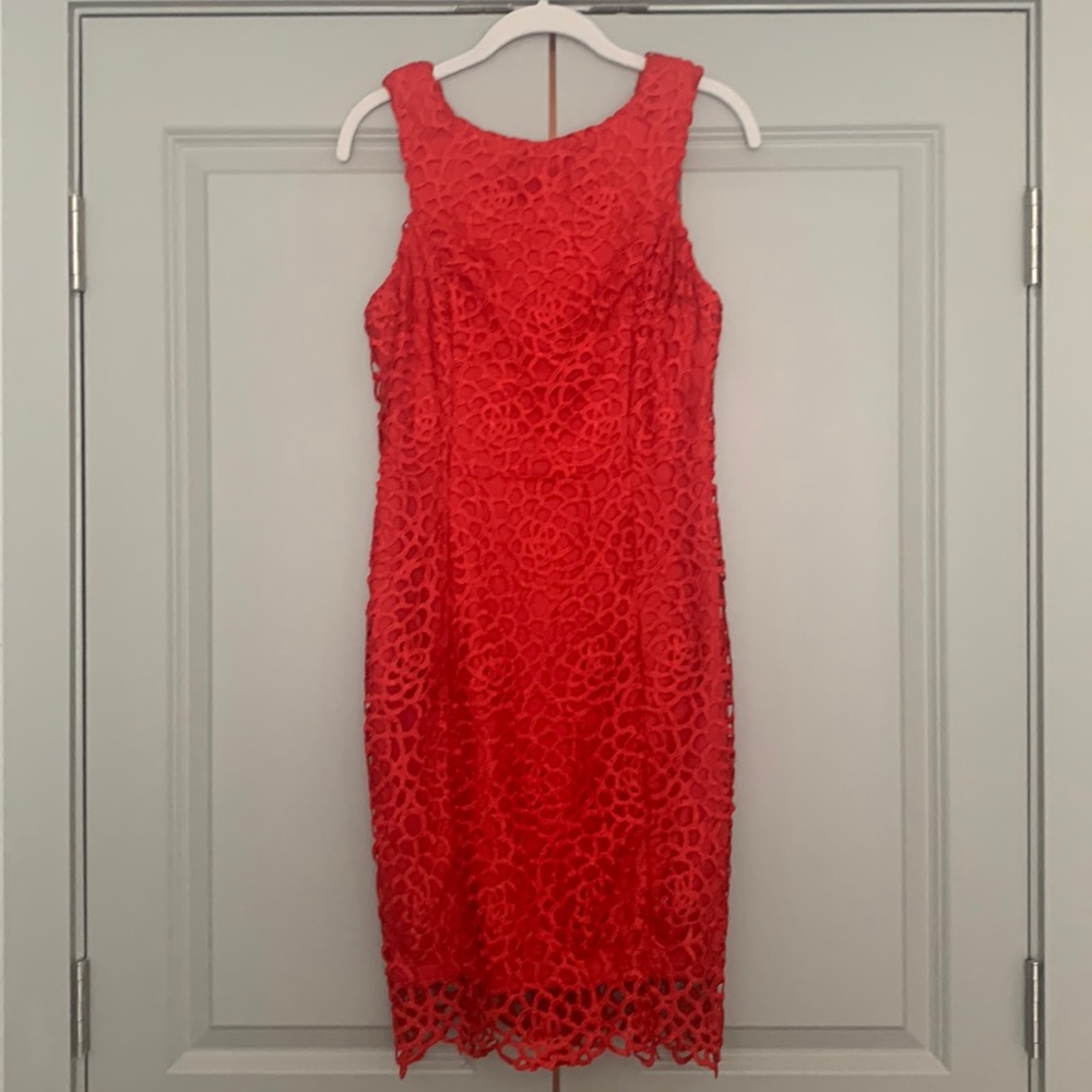 Red cocktail lace overlay dress